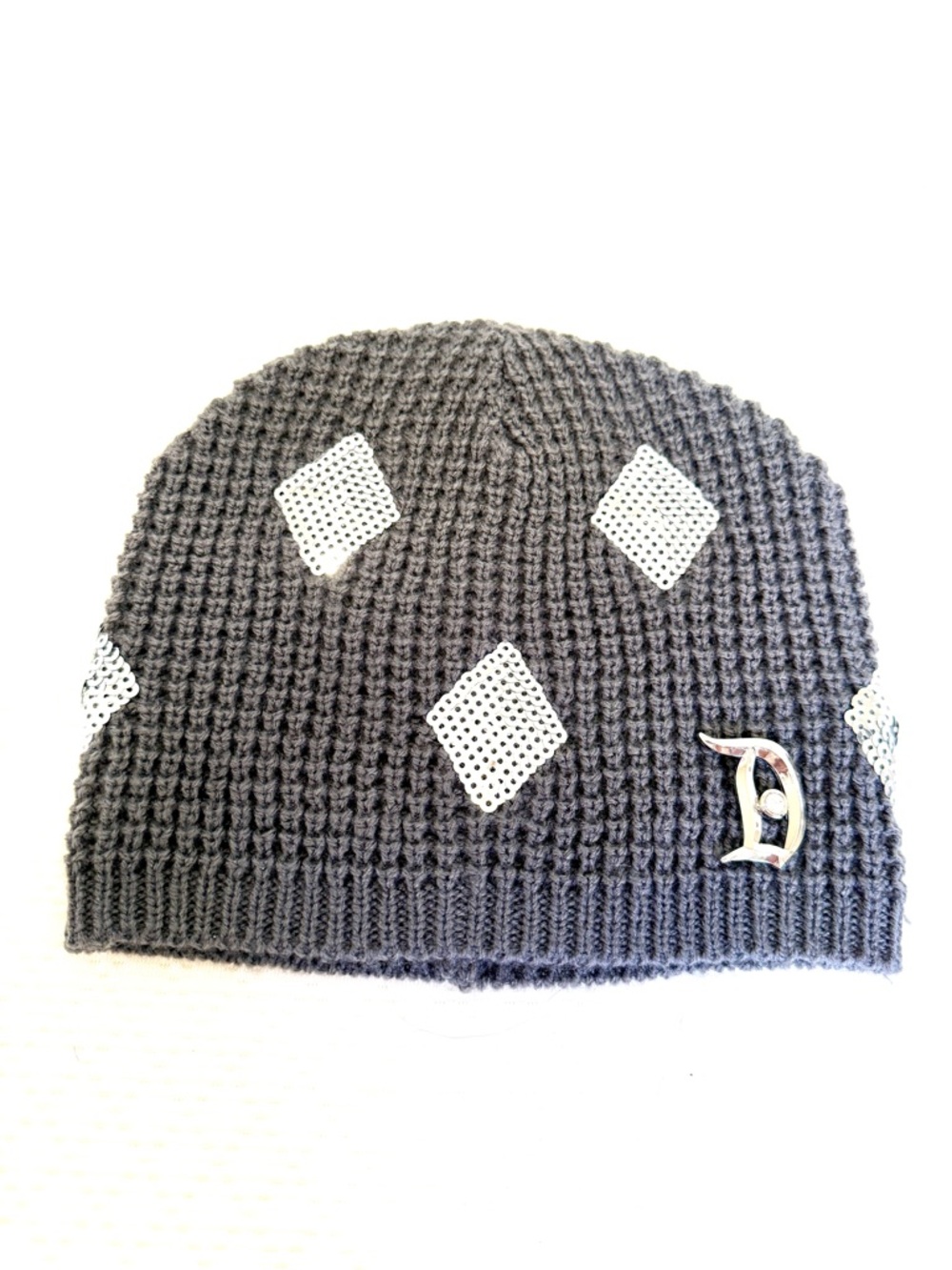 Disney Gray Knit Beanie with White Sequin Diamond Accents